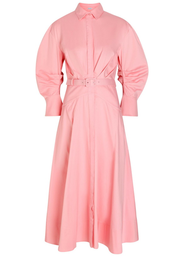 Photo: Rebecca Vallance Dianthe Belted Stretch Cotton-poplin Midi Shirt Dress Pink