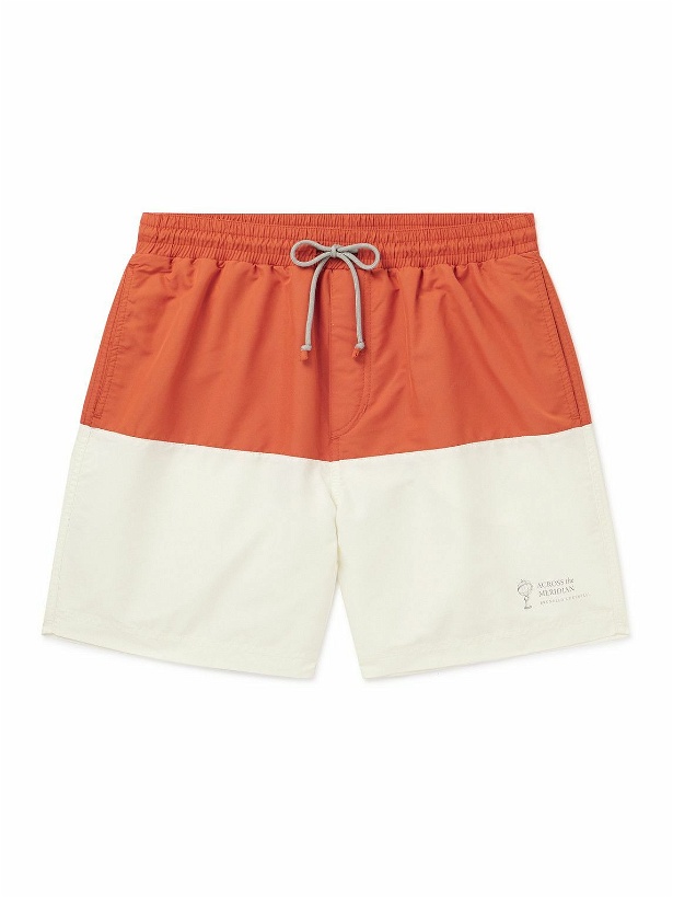 Photo: Brunello Cucinelli - Long-Length Colour-Block Swim Shorts - Orange