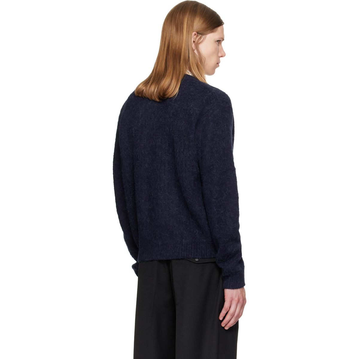 TONYWACK Navy Brushed Wool Crew-Neck Cardigan Tonywack