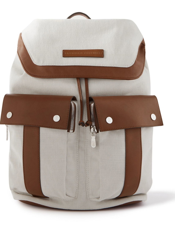 Photo: Brunello Cucinelli - Leather-Trimmed Canvas Backpack