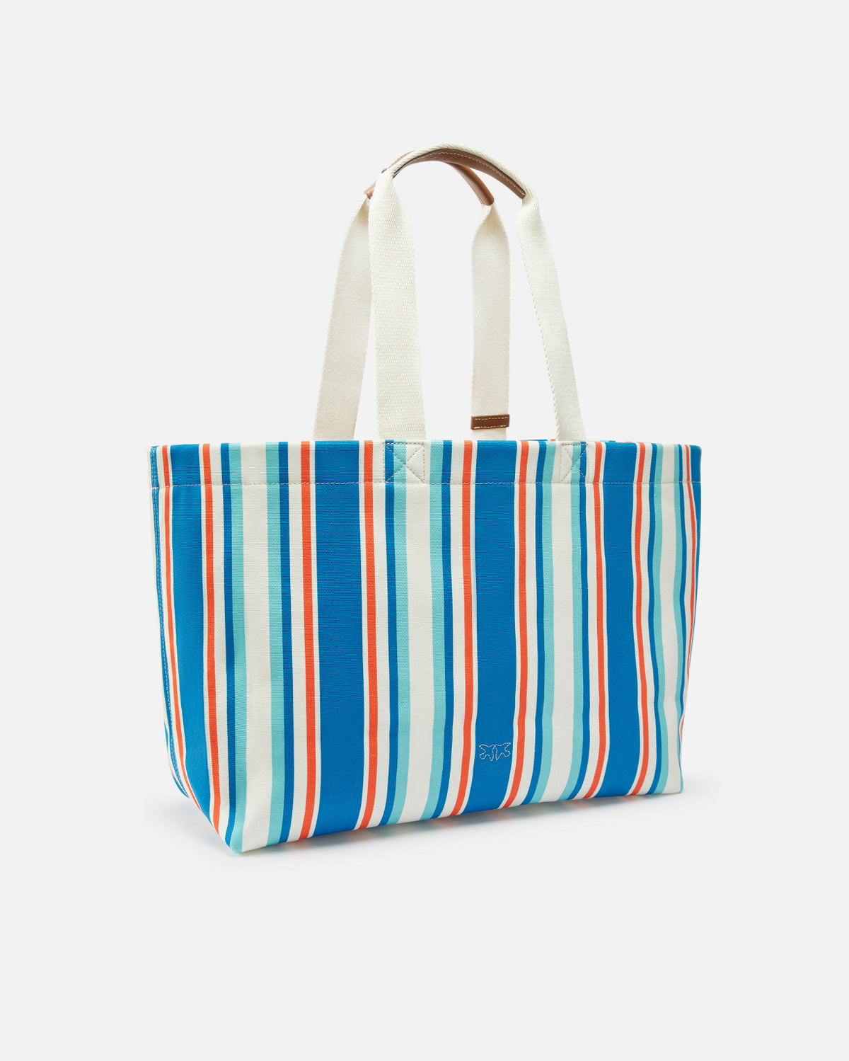Pinko Maxi Shoulder Bag In Striped Fabric Orange/Light Blue Antique Gold