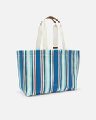 Pinko Maxi Shoulder Bag In Striped Fabric Orange/Light Blue Antique Gold