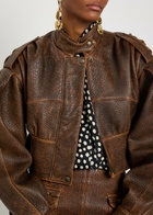 Chloe Belted Grained Leather Cropped Bomber Jacket Brown