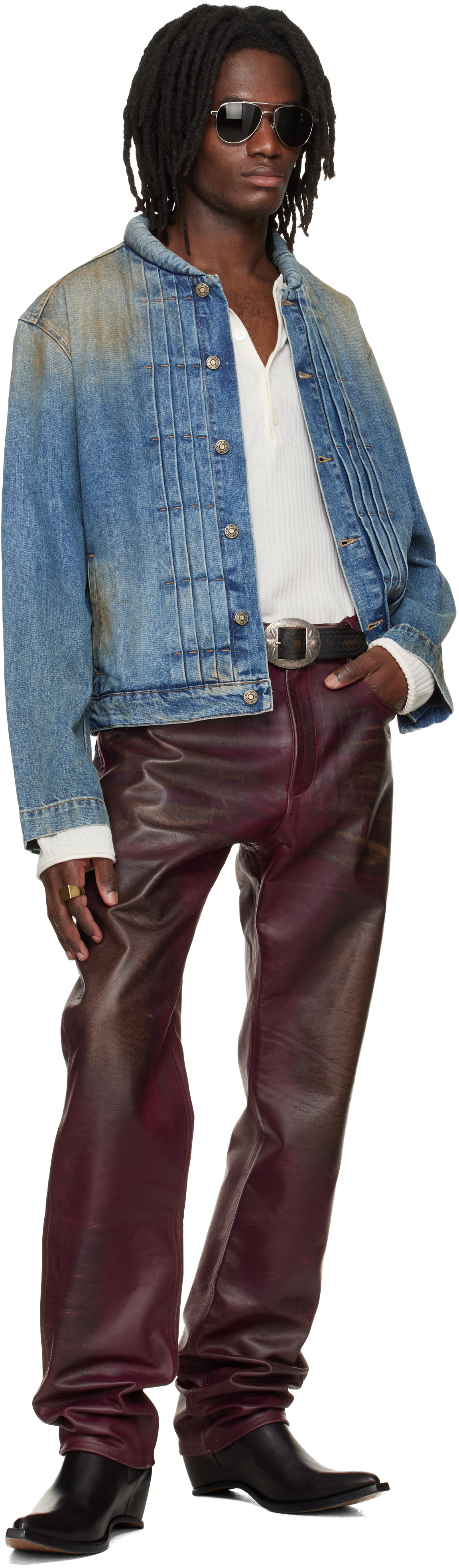 424 Burugndy Fivepocket Leather Pants