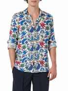 MC2 Saint Barth Man Navy Blue Linen Shirt Pamplona With Flower Print