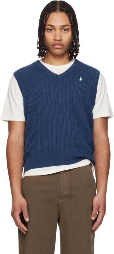 Photo: Polo Ralph Lauren Navy Cable-Knit Cotton Sweater Vest