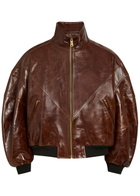 Willy Chavarria Quilted Leather Bomber Jacket Brown