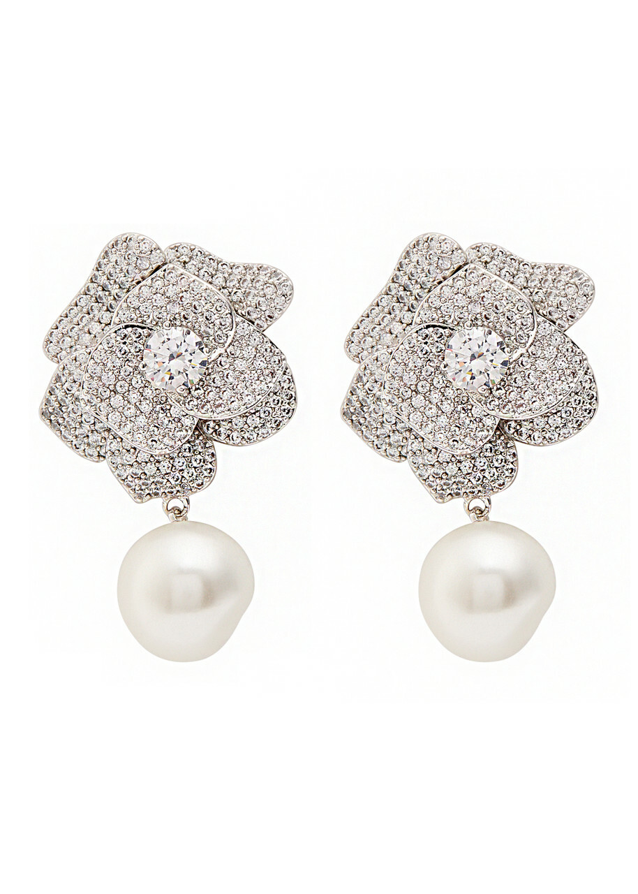Self-portrait Crystal-embellished Flower Silver-plated Drop Earrings - One Size