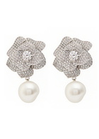 Self-portrait Crystal-embellished Flower Silver-plated Drop Earrings - One Size