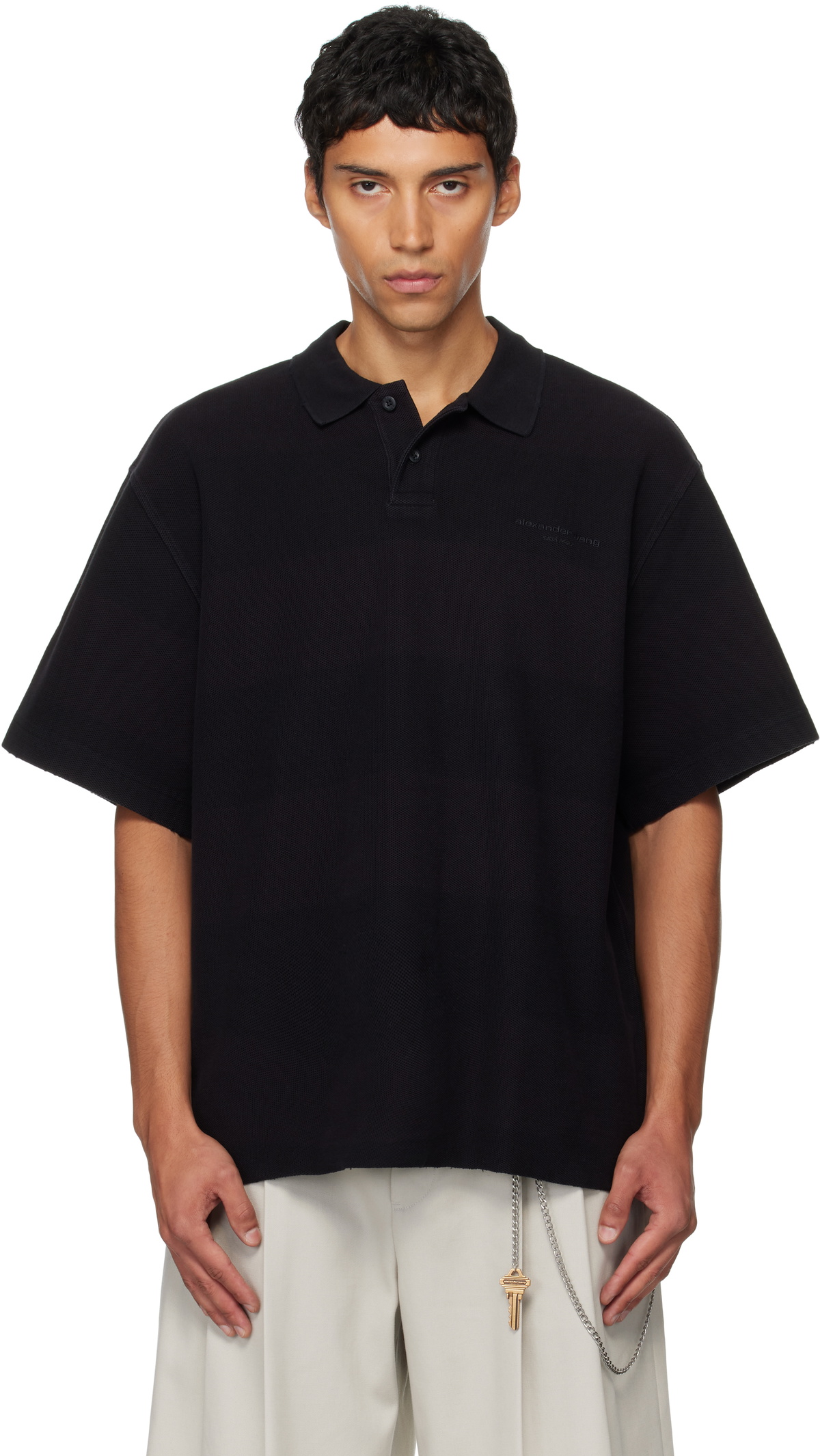 Alexander Wang Black Rib Short Sleeve Polo