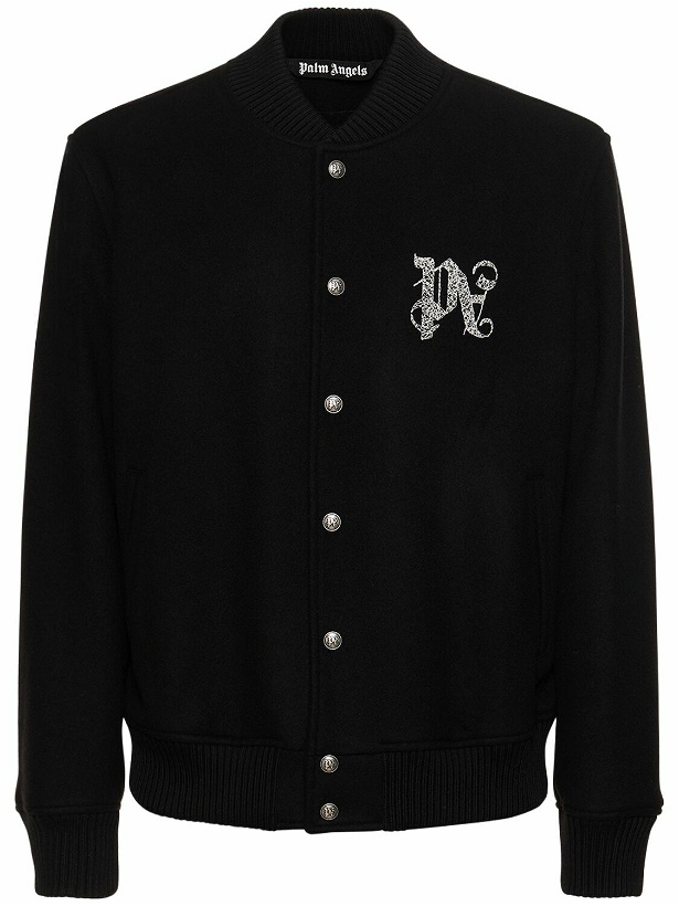 Photo: PALM ANGELS Monogram Wool Blend Varsity Jacket