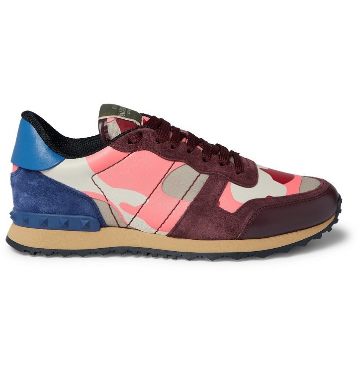 Photo: Valentino - Valentino Garavani Rockrunner Camouflage-Print Canvas, Leather and Suede Sneakers - Pink