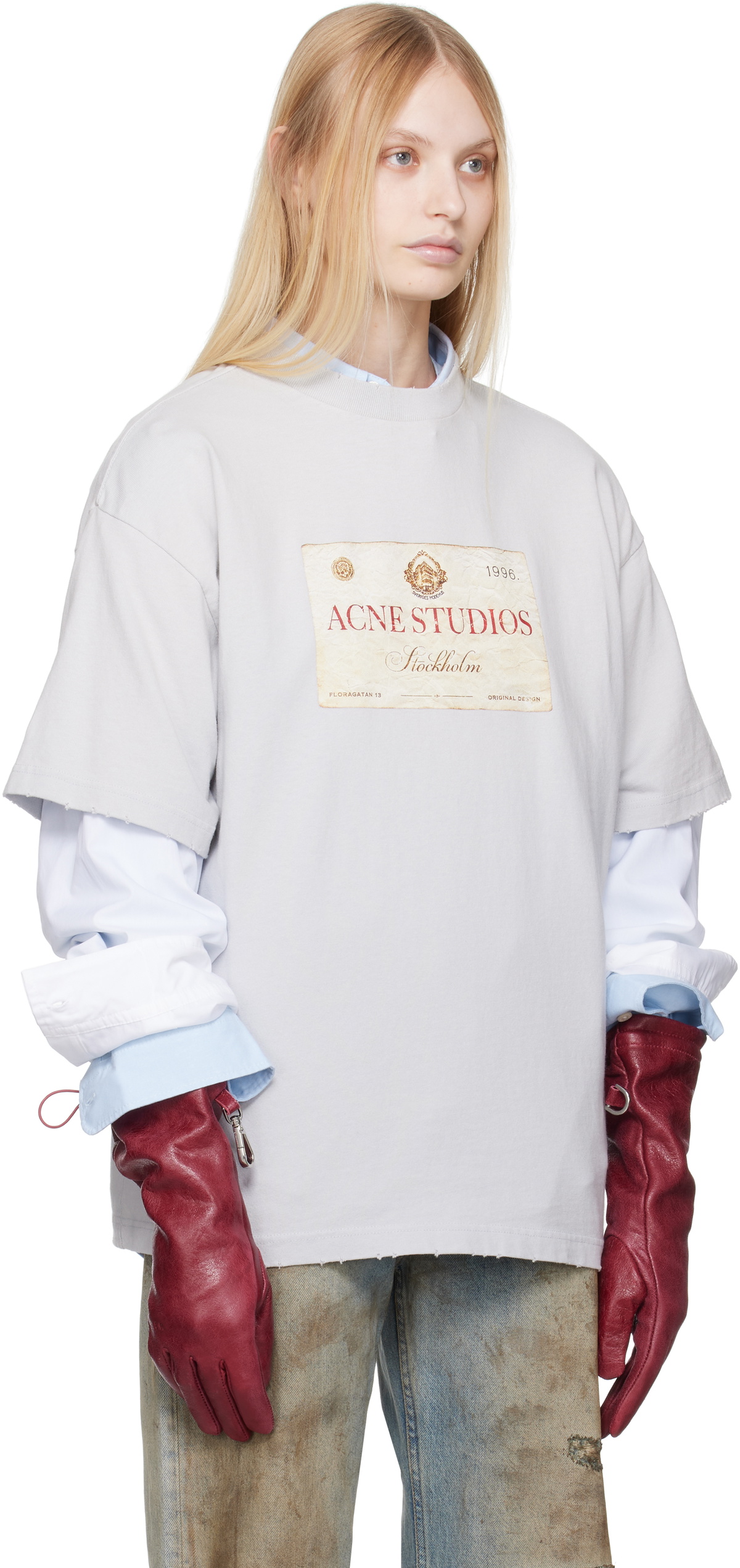 acne studios レイヤードTシャツ Acne Studios Gray Layered Print T-shirt Acne Studios
