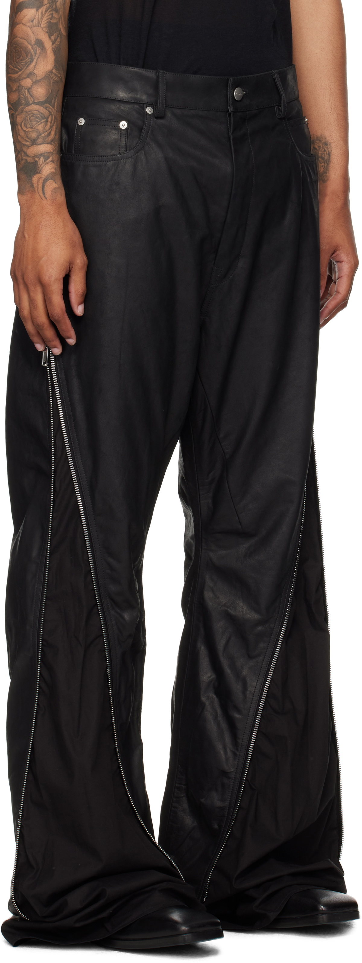 Rick Owens Black Concordians Bolan Banana Leather Pants Rick Owens