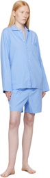 Tekla Blue Poplin Long-Sleeved Pyjama Shirt