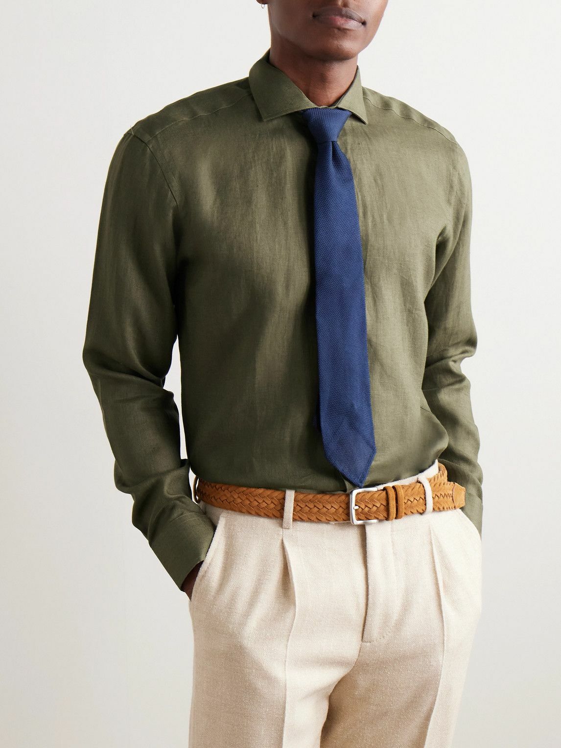 Favourbrook - Bridford Cutaway-Collar Linen Shirt - Green