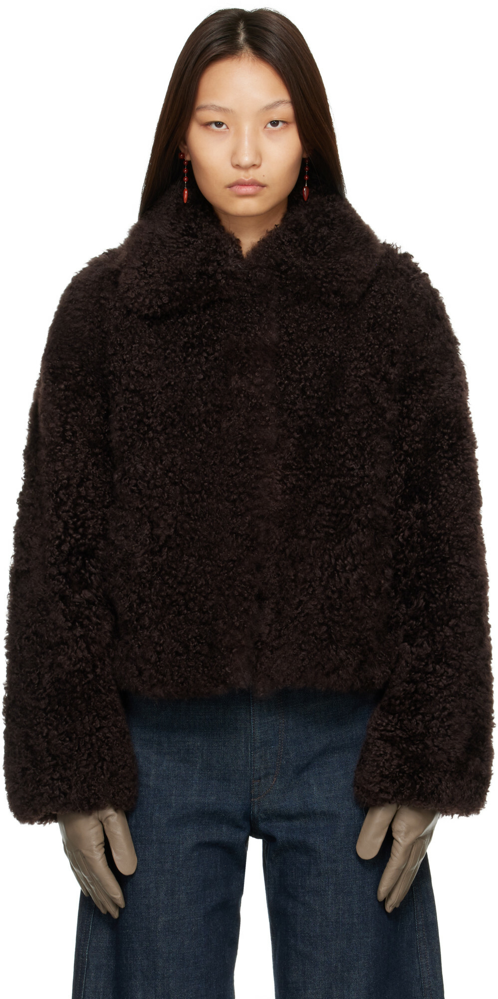 Yves Salomon Brown Lambskin Merino Jacket