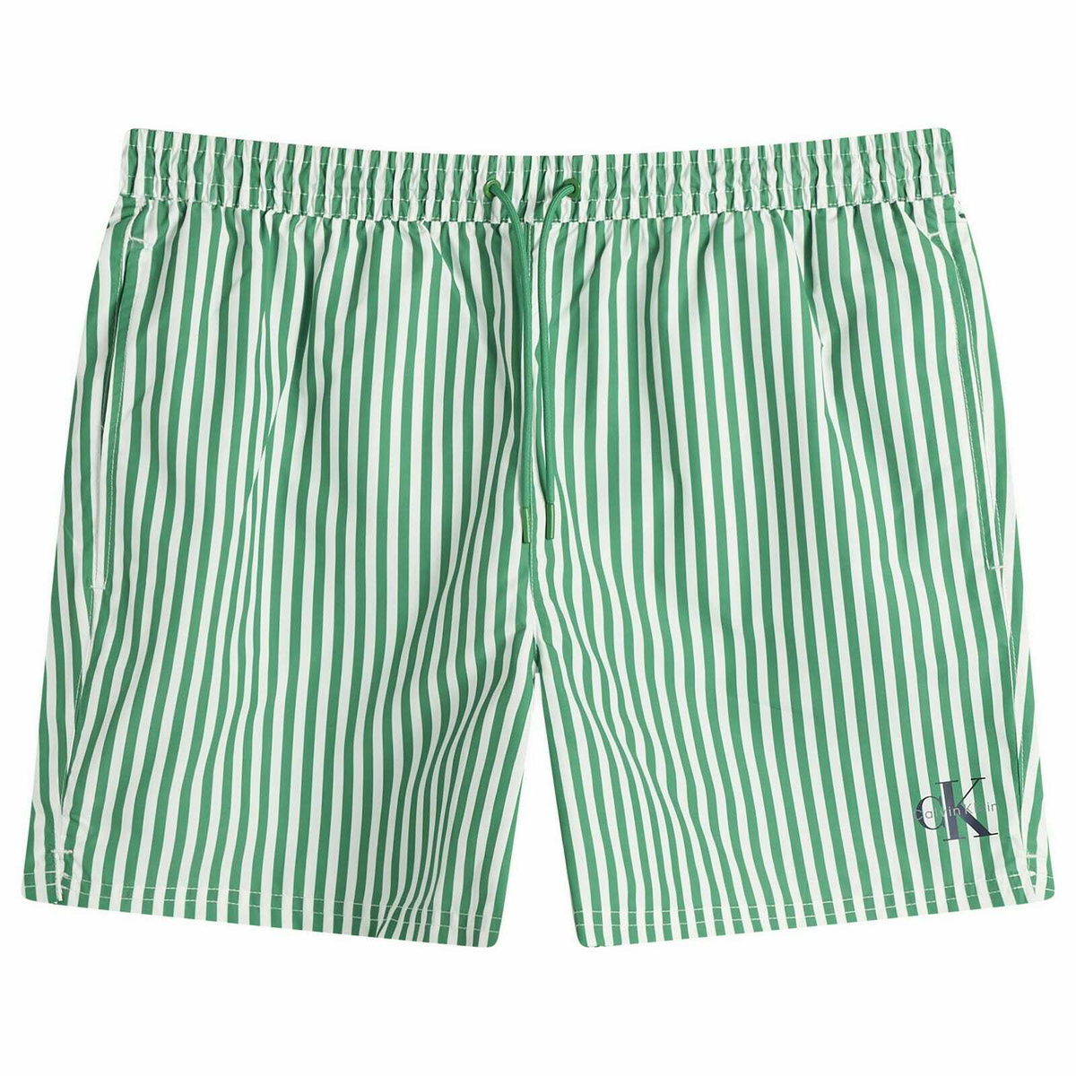 Calvin Klein Men's Medium Drawstring Swim Shorts in Penny Stripe/Mardi Gras Green