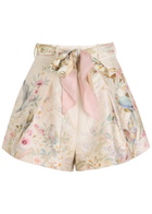 Zimmermann Rebellion Tuck Floral-print Silk-blend Shorts Cream