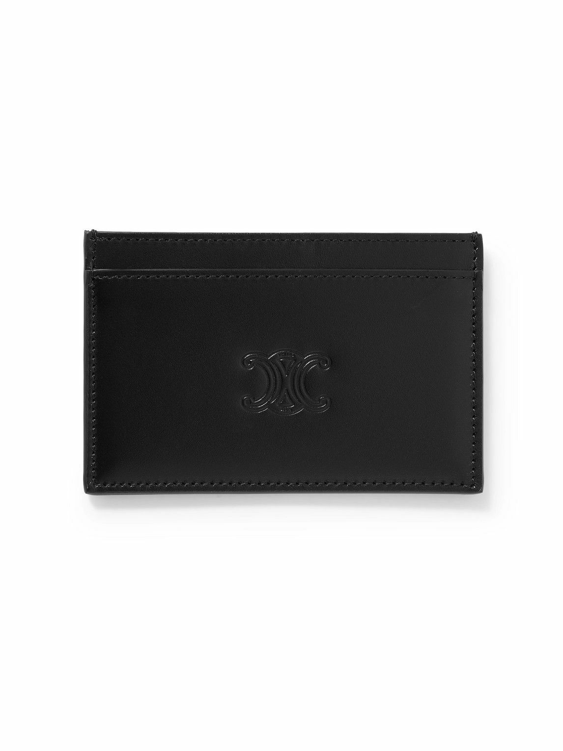 CELINE - Triomphe Logo-Embossed Leather Cardholder