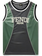 FENDI - Logo-Appliquéd Mesh-Panelled Jersey Tank Top - Gray