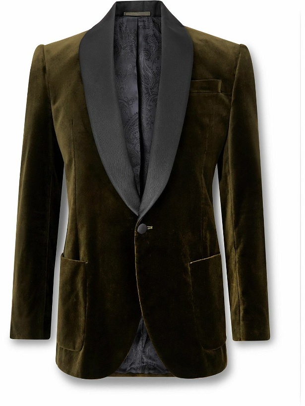 Photo: Favourbrook - Chaucer Shawl-Collar Satin-Trimmed Cotton-Velvet Tuxedo Jacket - Green