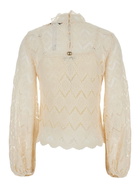 Beige Blouse With Mock Neck And Scallop Hem In Cotton Woman TwinSet