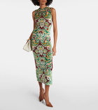 Etro Printed tulle and velvet midi dress