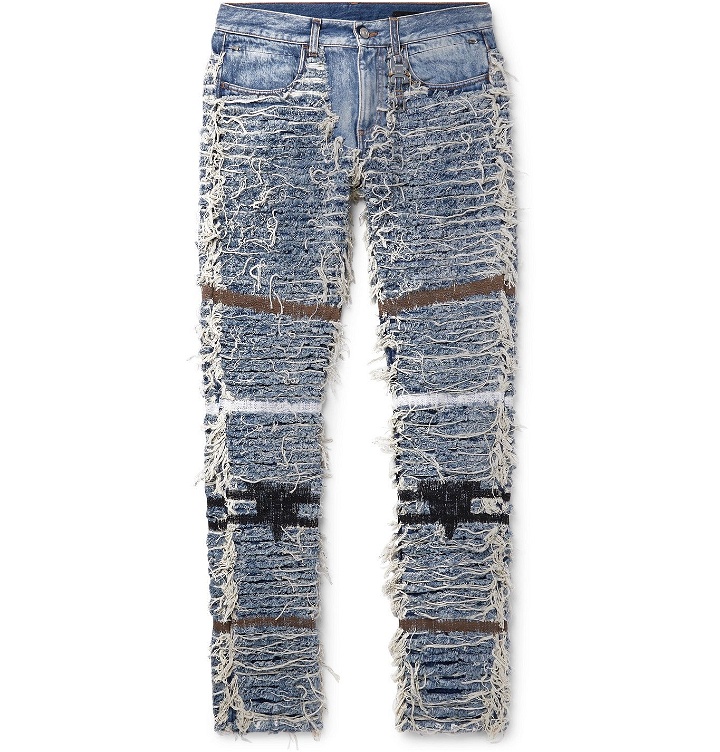 Photo: 1017 ALYX 9SM - Blackmeans Slim-Fit Distressed Embroidered Denim Jeans - Blue