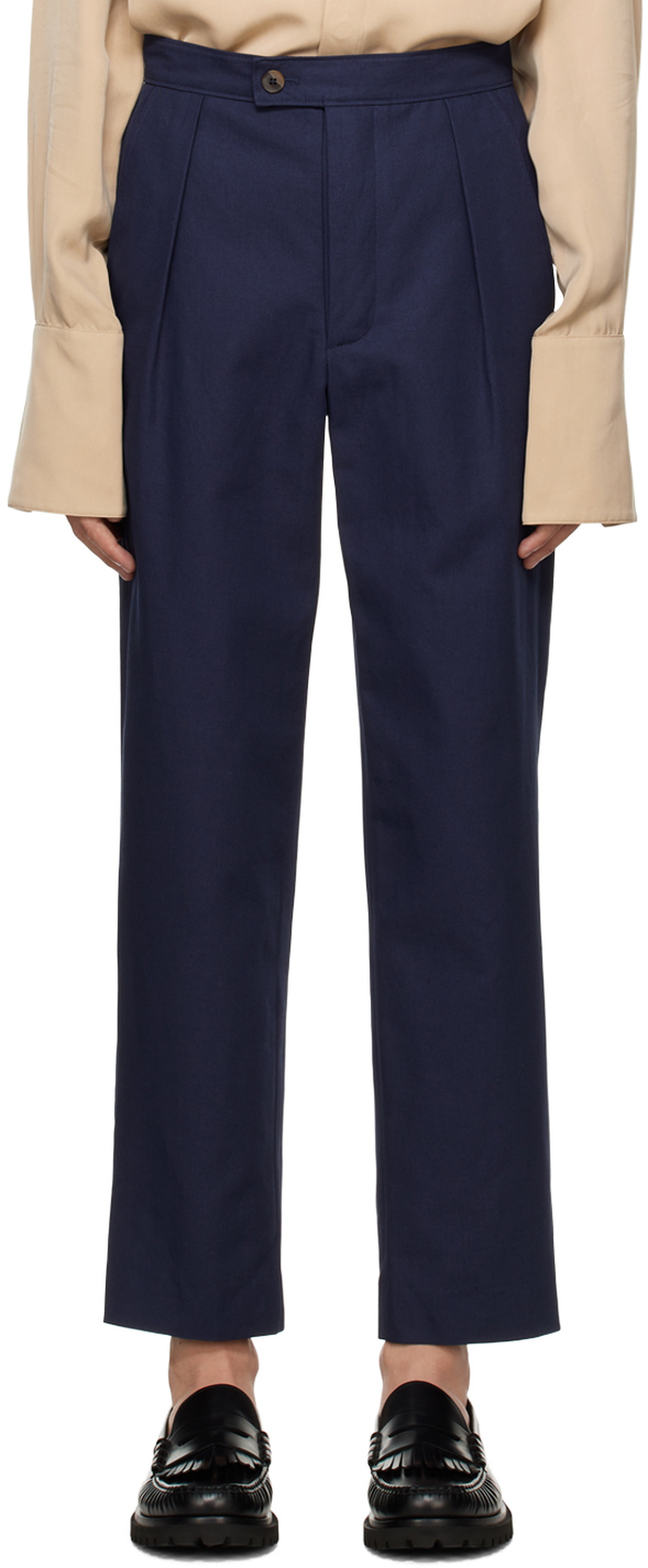 King & Tuckfield Navy Pleated Trousers
