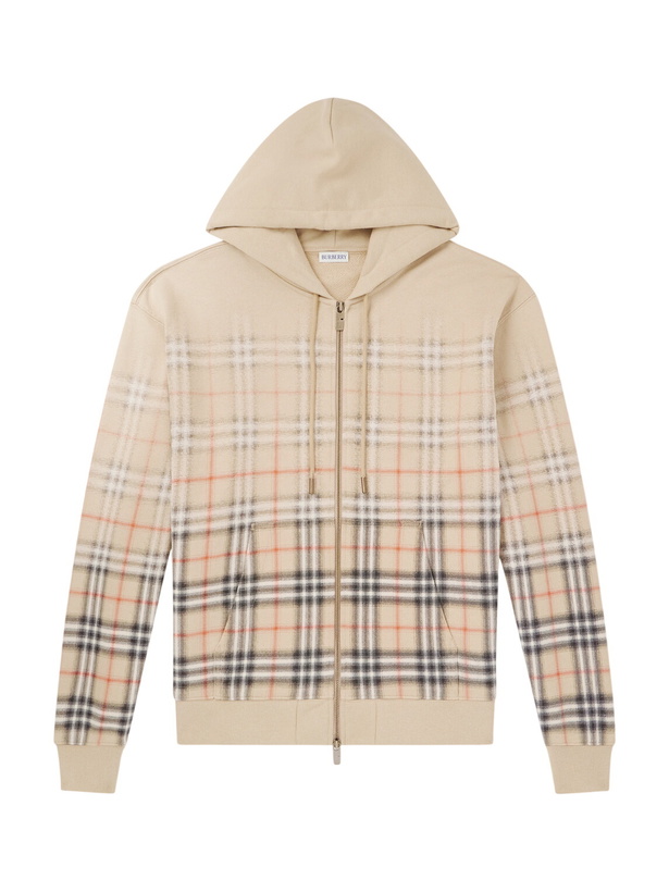 Photo: Burberry - Checked Cotton-Jersey Hoodie - Neutrals