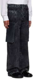 T/SEHNE Black Acid Wash Denim Cargo Pants