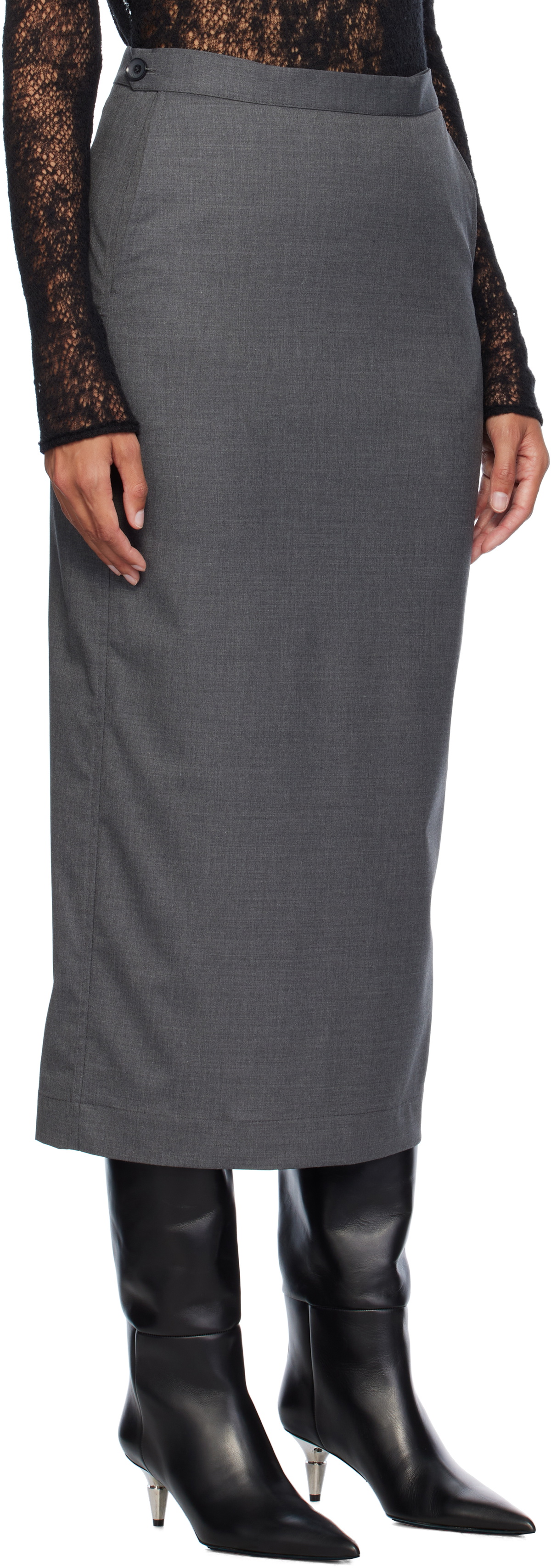 REMAIN Birger Christensen Gray Suiting Midi Skirt