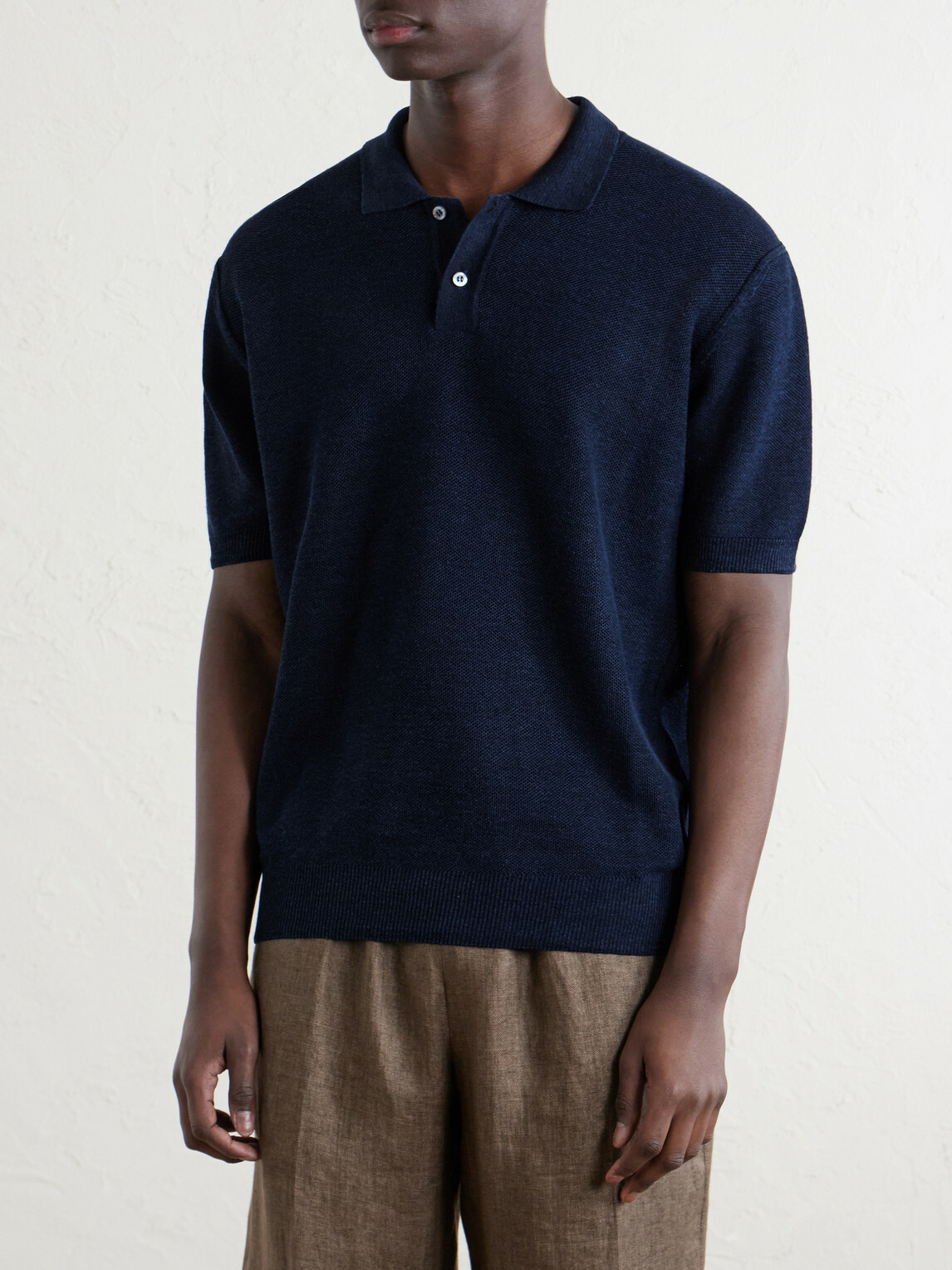 Sunspel - Honeycomb-Knit Linen and Silk-Blend Polo Shirt - Blue