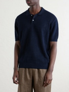 Sunspel - Honeycomb-Knit Linen and Silk-Blend Polo Shirt - Blue