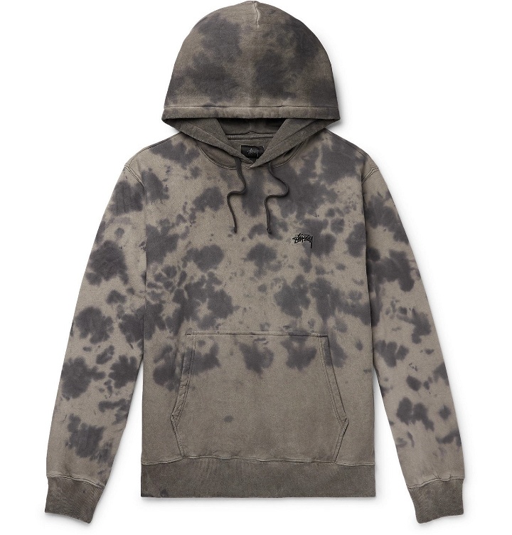 Photo: Stüssy - Logo-Embroidered Tie-Dyed Fleece-Back Cotton-Jersey Hoodie - Gray