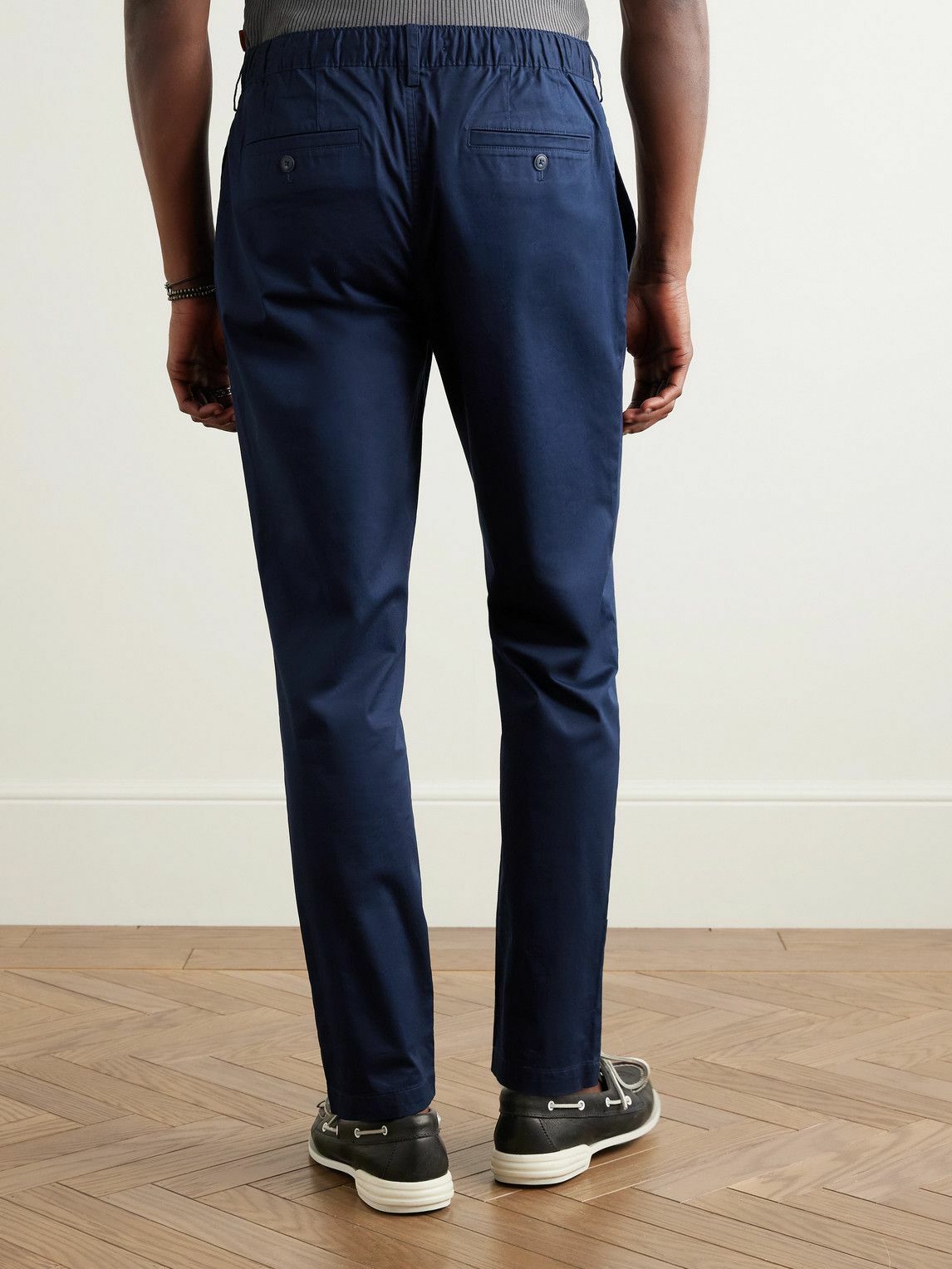 Onia - Slim-Fit Pleated Garment-Dyed Stretch-Cotton Drawstring Trousers - Blue