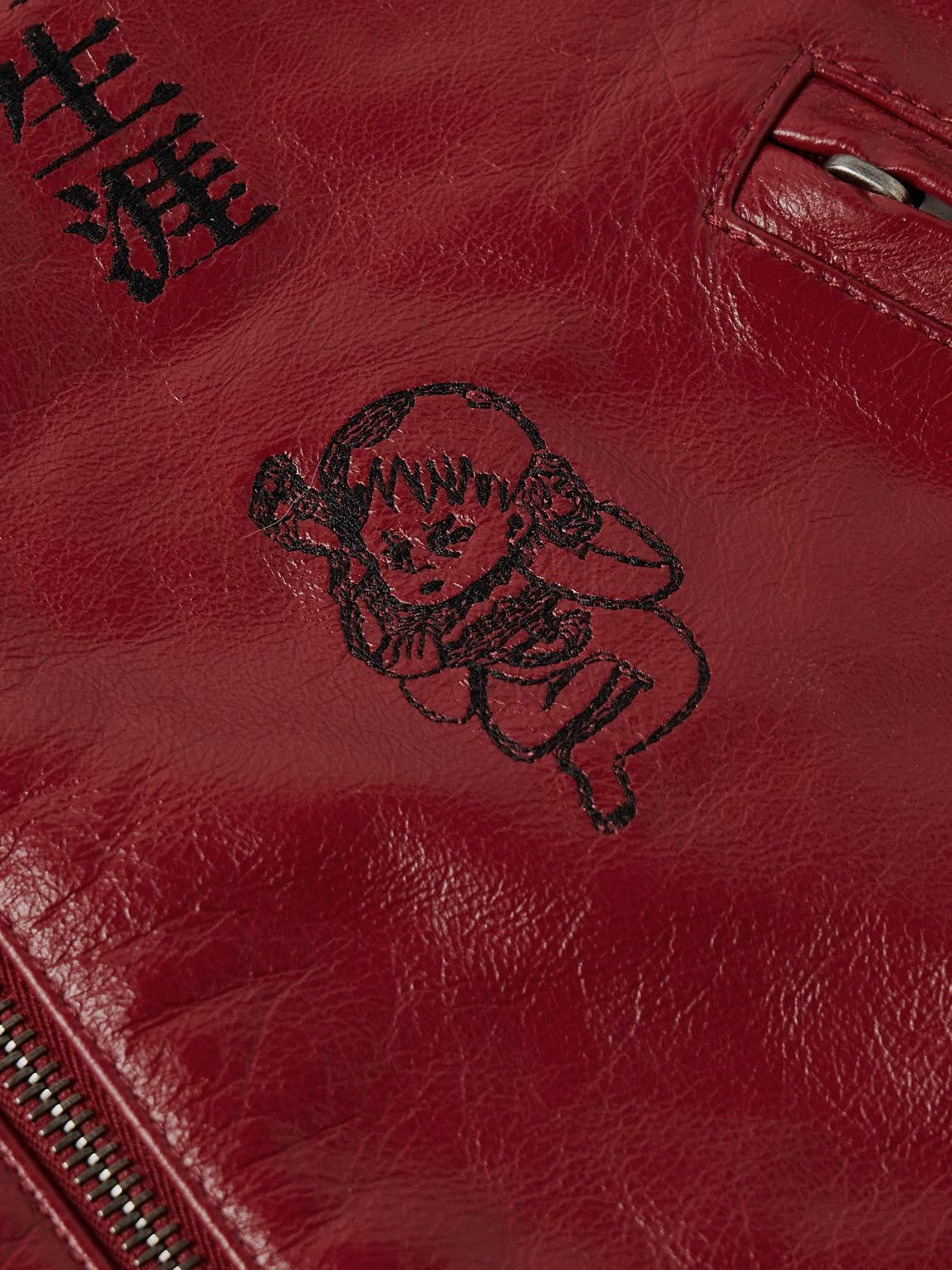 Enfants Riches Déprimés - The Bully Distressed Embroidered Tumbled-Leather Jacket - Red