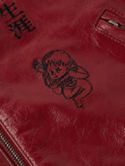 Enfants Riches Déprimés - The Bully Distressed Embroidered Tumbled-Leather Jacket - Red