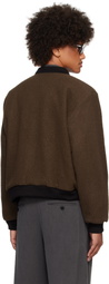 Small Talk Studio Brown Wool Fleece Reversible Bomber Jacket