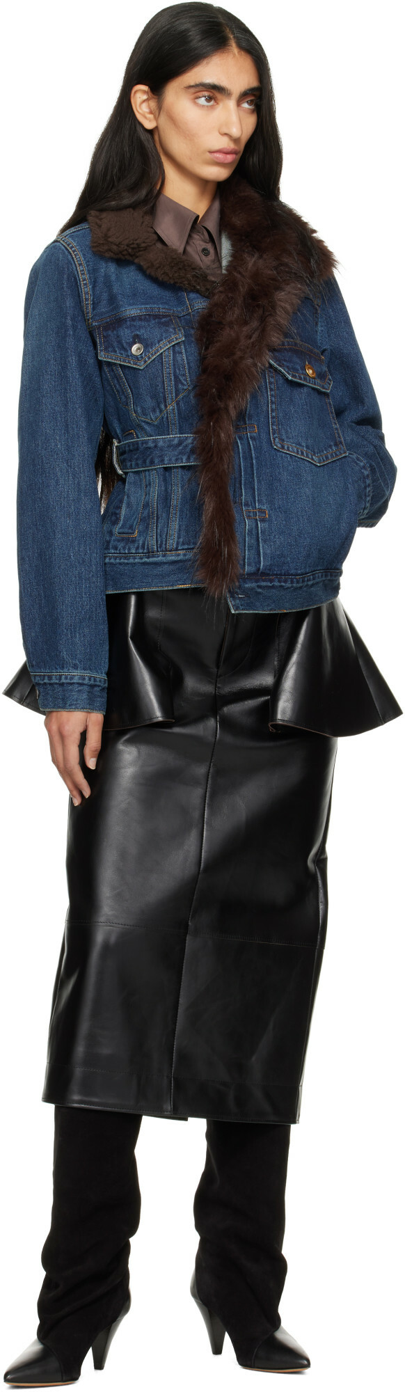 sacai Blue Faux-Fur Denim Jacket