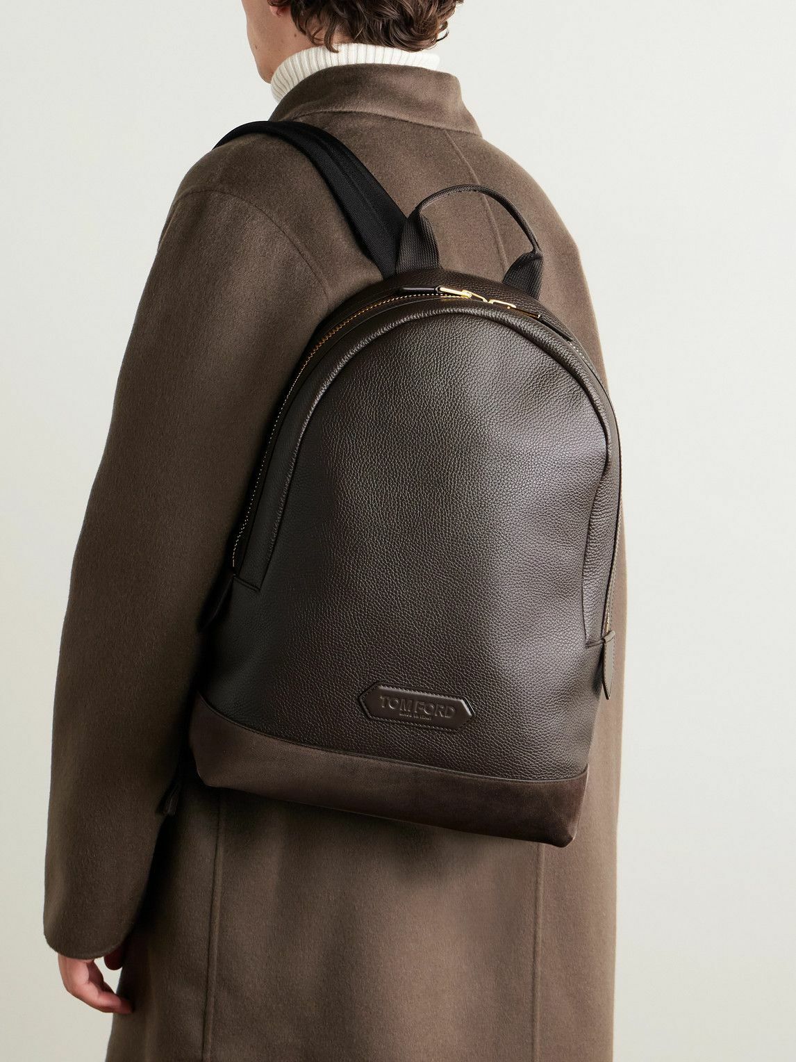TOM FORD - Suede-Trimmed Full-Grain Leather Backpack