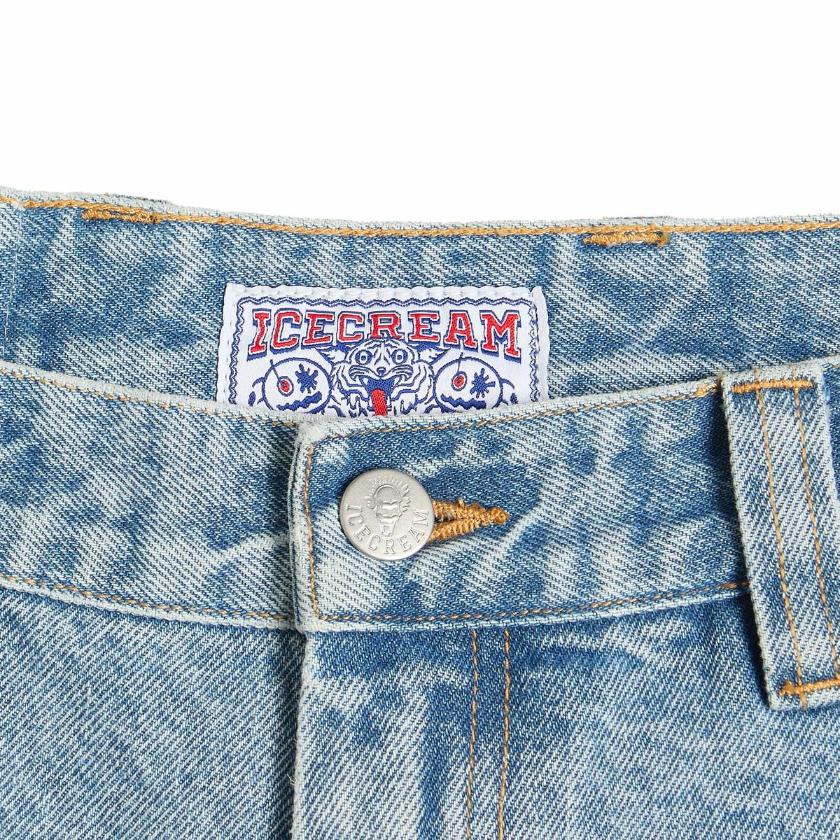 END. x ICECREAM Running Dog Double Scoop Denim Pant in Heavy Wash Blue