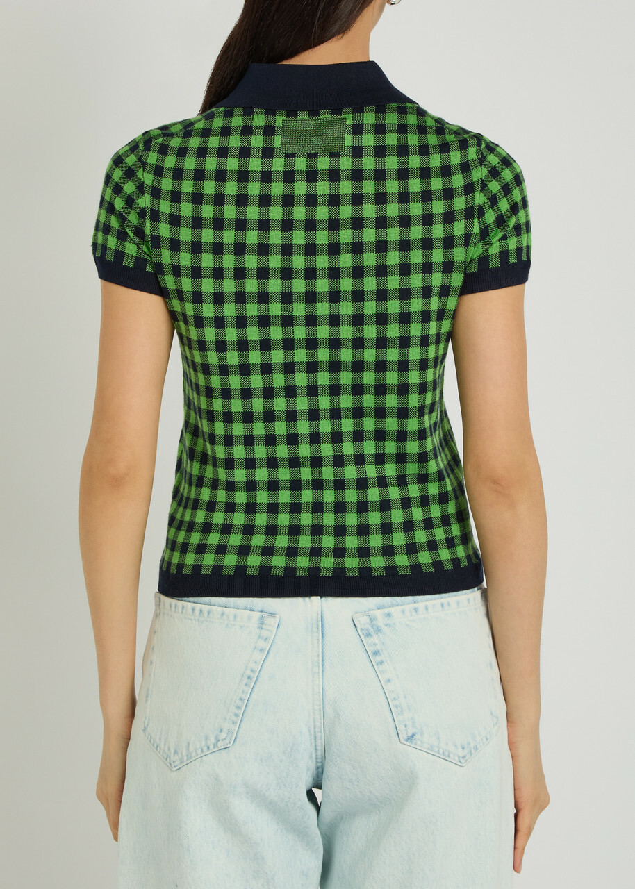 Guest In Residence Gingham Silk-blend Polo Shirt Green