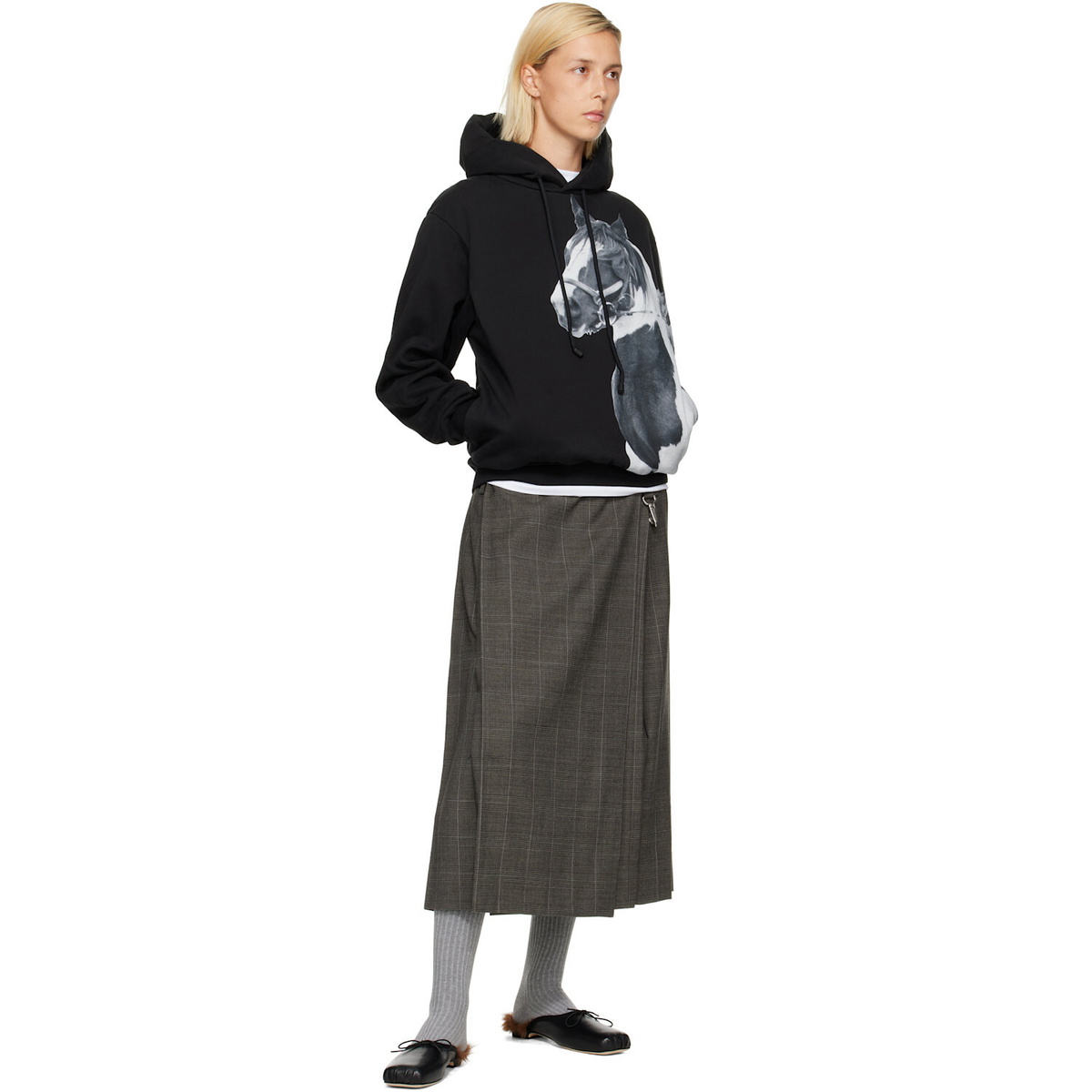 Simone Rocha Black Boxy Pony Kid Print Hoodie