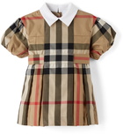 Burberry Baby Beige Check Puff Sleeve Barbara Dress