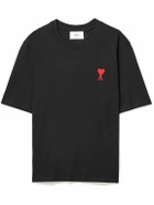 AMI PARIS - Logo-Embroidered Cotton-Jersey T-Shirt - Black