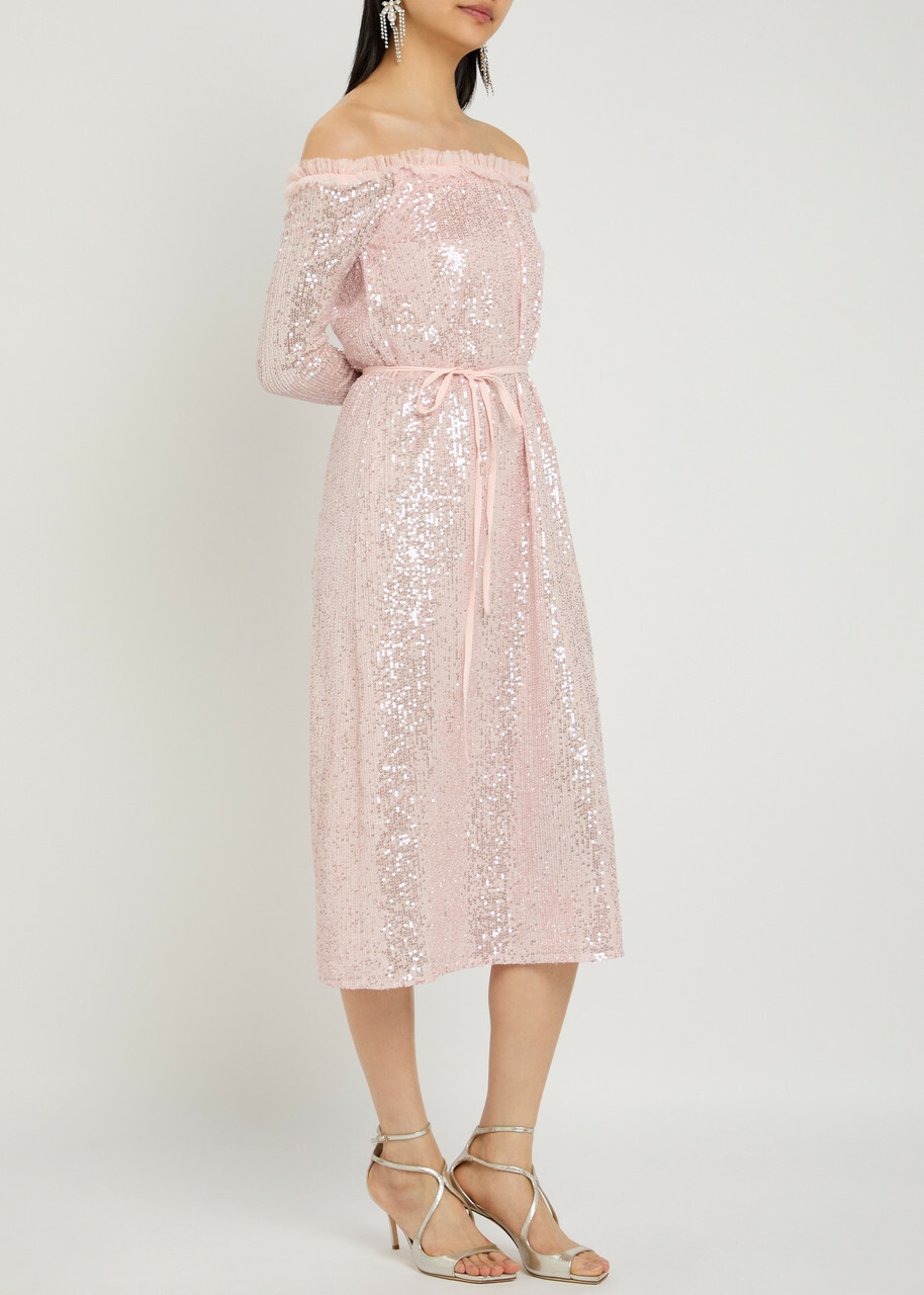 Needle & Thread Esme Sequin-embellished Tulle Midi Dress Light Pink