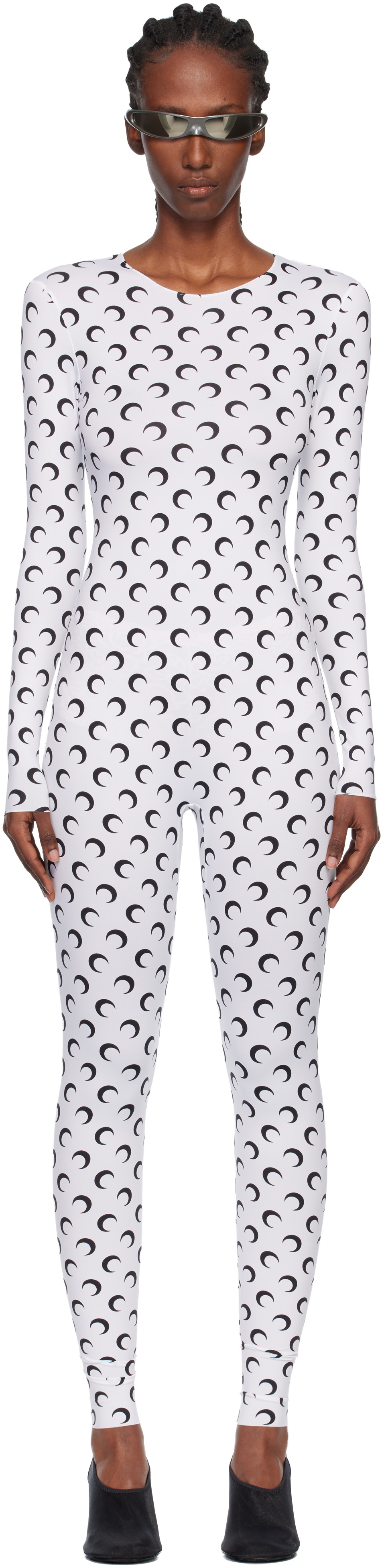 Marine Serre White Recycled Jersey Moon Catsuit