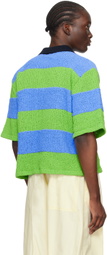 SUNNEI Blue & Green Open Spread Collar Polo
